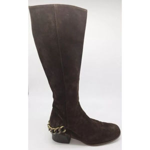 Michael Kors Riding Boot Womens Size 6 M Chain Embellishment Brown Suede Zip Up